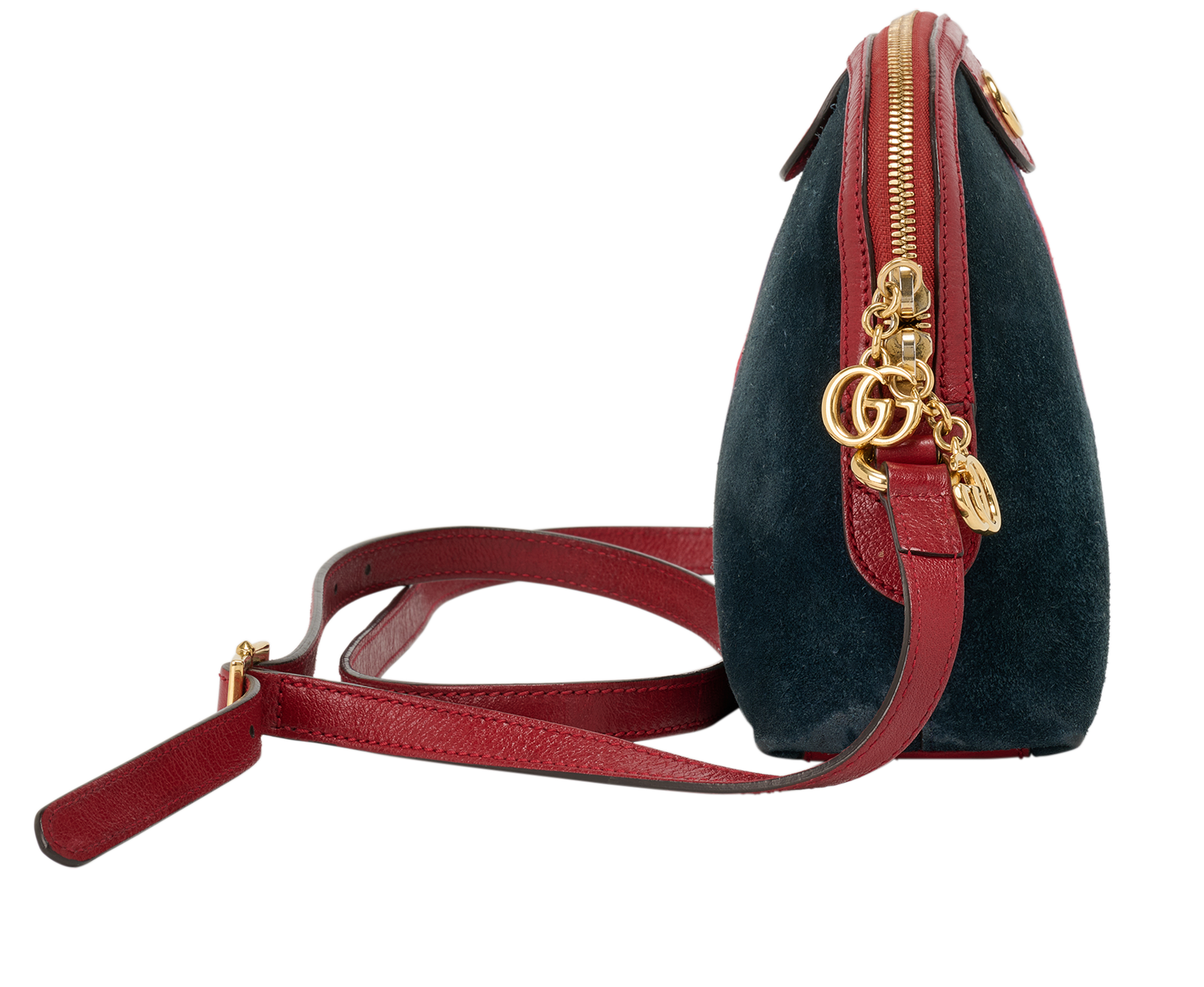 Small Ophidia Dome, &pound;650, Handbags, Navy/Red, Suede, Side view